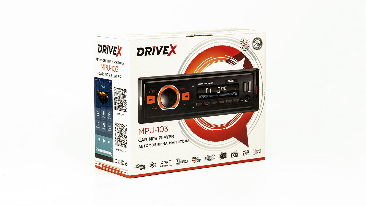 Автомагнітола 1-Din DriveX MPU-103 4х45Вт BT APP